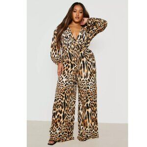 Boohoo Wide Leg Leopard Jumpsuit 24